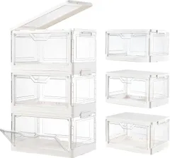 BENYI 収納ボックス 折りたたみ 衣装ケース 前扉タイプ 積み重ね 蓋付き プラスチックケース 漫画 収納ケース 整理ボックス 衣類 布団 小物 おしゃれ コンテナ 3個セット(WHITE,  M)