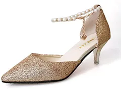 Morris coo レディース パンプス ラメ 美脚 ピンヒール 歩きやすい ストラップ お洒落 24cm( ゴールド,  24.0 cm)