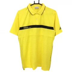 ★特価★【美品】アディダス 半袖ポロシャツ イエロー×黒 下部ボーダー 胸・襟・サイドライン メンズ O/XG ゴルフウェア adidas