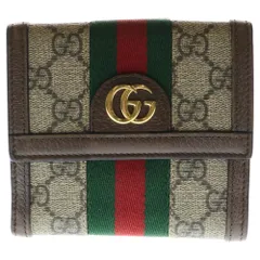 GUCCI (グッチ) オフィディア GG フレンチフラップウォレットウェブ マーモント コンパクトウォレット 三つ折り財布 ブラウン×ベージュ 523173