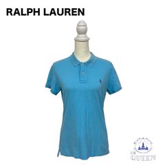 【訳アリ】 RALPH LAUREN ラルフローレン ポロシャツ 半袖 胸元ワンポイント 大きいサイズ レディース ブルー L v-61 送料無料