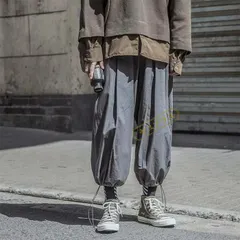 ワイドパンツ春ゆったりガウチョパンツポケットサルエルパンツメンズカジュアルハロンパンツウエストゴムアラジンパンツ9分丈メンズファッションボトムスバギーパンツ zeneng01