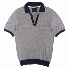美品 HUGO BOSS ヒューゴボス ポロシャツ ニット 半袖 二重衿 TAILORED FINEST ITALIAN YARN トップス S ネイビー メンズ 【中古】