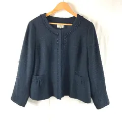 アリスバーリー Aylesbury ジャケット ツイード フリル シフォン スパンコール スリット袖 ポケット 綿 日本製 ネイビー Lサイズ 956216