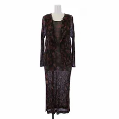 プリーツプリーズ PLEATS PLEASE イッセイミヤケ 鳥柄 セットアップ ノーカラージャケット ノースリーブワンピース ロング 総柄 3 2 L M 茶 ブラウン /KH ■GY09のサムネイル