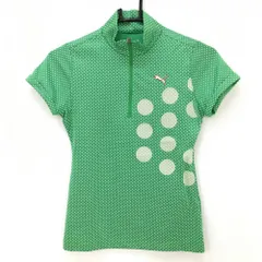 ★値下げ★【超美品】プーマ 半袖ポロシャツ グリーン×白 ピンドット ハーフジップ  レディース S ゴルフウェア PUMA