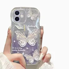 【新品未開封】 おしゃれ スマホケース 人気 薄くて軽い 耐衝撃 ケース ケース 韓国 携帯カバー かわいい 透明 iPhone14 TPUソフトケース ウェーブ 用 用 ちょう クリアケース 可愛い キラキラ (iPhone クリア 14 14パープル） i