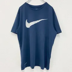 古着 used　NIKE　ナイキ　半袖プリントTシャツ　スウッシュロゴ　DRI-FIT　レトロデザイン　紺　ネイビー　XLサイズ