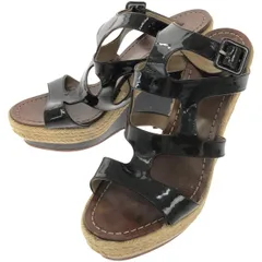 Christian Louboutin クリスチャンルブタン パテントストラップ エスパドリーユ ウェッジソールサンダル  ブラック 38