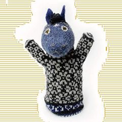 【数量限定】ウマ(青) パペット編み物キット／『アヌ＆アヌの動物ニット』からエストニア伝統柄の編みぐるみ