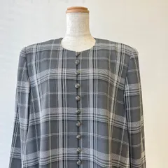 昭和レトロ ブラウス 灰色 チュック柄