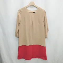 ◇ Θ SHIPS シップス 配色切り替え 長袖 膝丈 ワンピース サイズ表記なし ベージュ レッド レディース E  【1502180035258】