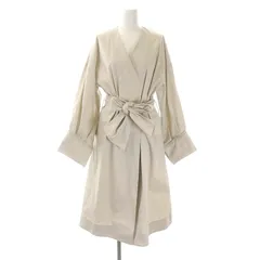エリン ELIN Gabardine satin cuff wrap coat ノーカラー ラップコート スプリングコート ロング 36 ライトグレー /HS ■OSのサムネイル