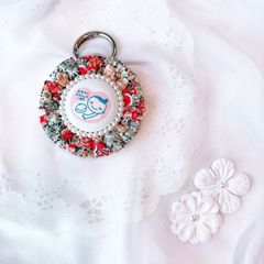 ハンドメイド　片面マタニティマーク　ふわふわロゼット　リバティ　チャイブ　レッド&ネイビー　完成品