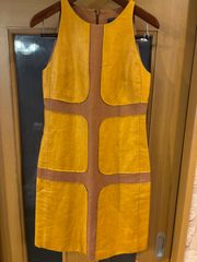 #美品ロンシャン#リネンコットン#ノースリーブマスタードイエロー#ワンピース#S