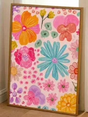 【ファブリックポスター】抽象的カラフル花柄　布ポスター　 ポップカラー　　モダン