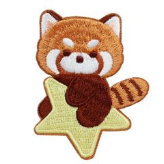 ワッペン レッサーパンダ かわいい刺繍パッチ シール兼アイロン接着 説明書付き 星