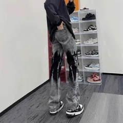 春 コーデ メンズ 用 服 シンプル 大人 紳士服 アメリカン ストレート スリム フレア タイダイ柄 ジーンズ パンツ タイダイ 秋 カジュアル 通勤スタイル ね着コーデ ゆったりシルエット 快適フィット 動きい デイリー