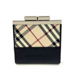 BURBERRY ノバチェック コインケース レザー×キャンバス ブラック×ベージュ×ボルドー 財布 シルバー