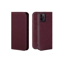 [HANATORA] iPhone11 Pro ケース 手帳型 本革 シュリンクカーフレザー スマホケース(ワインレッド iPhone11Pr)