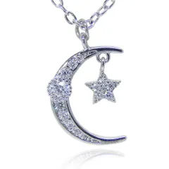 星&月 CZダイヤモンドネックレス ペンダント シルバー レディースペンダント アクセサリー キュービックジルコニア ジュエリー プレゼント