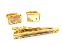 YVESSAINTLAURENT イヴサンローラン ネクタイピン カフスボタン カフリンクス 2点セット 紳士 ビジネス メンズ ゴールド系 DG1883 冠婚葬祭 結婚式 葬式