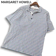 MARGARET HOWELL マーガレットハウエル 春夏★ 半袖 ボーダー ポロシャツ Sz.L メンズ 日本製のサムネイル