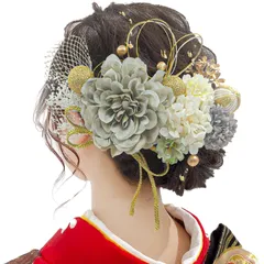 ドライフラワー 髪飾り ダリア 造花飾り 和玉 赤 ヘアアクセサリー 23点セット 成人式 ゴールド 水引 ヘッドパーツ あじさい 振袖 10色展開 着物 卒業式 七五三 浴衣 袴 結婚式 [JZOON] かすみ草 和装 手作り 専用ケース付き A15500