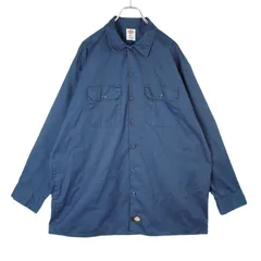 ビッグサイズ！ディッキーズDickies長袖ワークシャツ無地ワンポイントツイル生地ネイビー紺vintageヴィンテージ40113