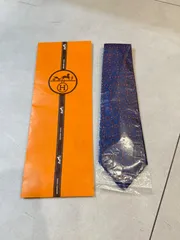 【未使用】エルメス　ネクタイ　ブルー　チェーン　オレンジ　絹　シルク　スーツ