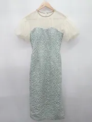 ◇ Θ LAGUNAMOON LADYジャカード Iライン パーティードレス 半袖 膝下丈 ワンピース サイズS ミント レディース P  【1409090046308】