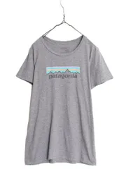 【お得なクーポン配布中!】 17年製 USA製 パタゴニア プリント 半袖 Tシャツ レディース L 古着 Patagonia アウトドア オーガニックコットン パステル フィッツロイ 灰