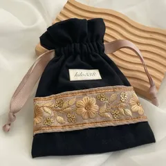 インド刺繍リボン　ポーチ　巾着