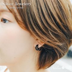 【色：ブラック】Adelina Style (アデリナスタイル) シルバー フープピアス ジルコニア リングピアス S925 ピアス レディース メンズ ジュエリー 幅10.0mm 内径12mm 両耳 ペア (タイプG ブラック) プレゼント