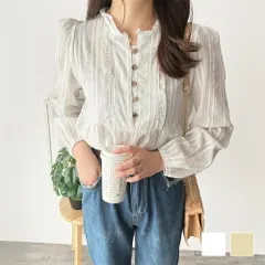 レースライクフリルブラウス ブラウス ギャザー 軽やか きれいめ 韓国 ファッション レディース 春夏 着回し 体型カバー 通勤 カジュアルのサムネイル