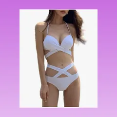 ISLAYCAOLILA] DN4 マルセル ビキニ セット 水着 ホルターネック クロス スイムドレス パッド入り ワイヤーあり レディース
