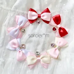 Jewel ピンク ♡ リボン ヘアクリップ ゆめかわいい ロリィタ 白 赤 ピンク ツインテール 20日以内の発送