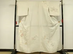 平和屋着物▽訪問着　単衣　手描き　草花文　正絹　逸品　AAAW1598fy