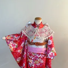 七五三3歳女の子着物・半襦袢・帯セット　身長〜110cm程度　身丈調整可能　＃きもの猫田　T173