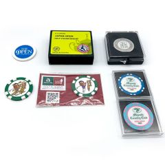 ポーカーチップ型ゴルフグリーンマーカー　芹澤信雄プロサイン入含国内外名門ゴルフコース　7点アソートセット