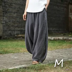 ★ワイドパンツ 綿 麻 リネン ボトムス カジュアル 春夏 レディース グレー