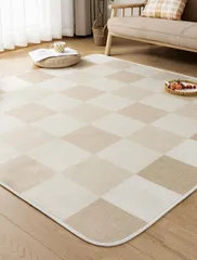 【特価商品】ラグ カーペット ラグマット 洗える 185×185cm 約2畳 絨毯 北欧 おしゃれ 抗菌 ＨＡＲＵＭＩＮ 防臭 滑り止め オールシーズン 床暖房 ホットカーペット対応 床保護マット チェックベージュ