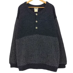 エルエルビーン L.L.Bean 80s ノルウェー製 バーズアイ ウールヘンリーネックニット メンズ  XXL