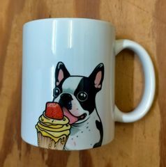【訳アリ（色ムラあり）2個セット】Mocogift 犬柄マグカップ ボストン・テリア柄の面白い かわいい 大容量のマグカップ 誕生日やプレゼント コーヒーカップ ティーカップ コップ ホワイト（白色）