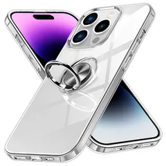 OURJOY iPhone14 Pro 用 ケース リング付き スマホケース アイフォン14プロ クリアケース 透明 TPU ストラップホール付き 耐衝撃 スタンド機能 車載ホルダー対応 一体型 アイホン14Pro 携帯ケース カバー・クリア 0