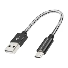 Micro USBケーブル, CableCreation USB 2.0 to Micro USB 高速充電 Micro B 編組ケーブル ブラック＆ホワイト/ 0.15m 1