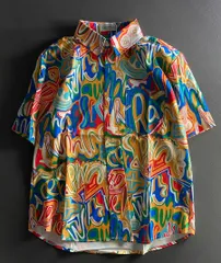 K「新品未使用」油彩の落書きアメリカの花柄の半袖の花のシャツの男性ハワイの砂浜のINSの流行のレトロ