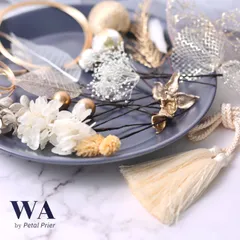 髪飾り【ゴールド】ドライフラワー ブライダル ウェディング 成人式  K-16