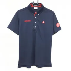 【美品】ルコックゴルフ 半袖ポロシャツ ネイビー×レッド ロゴ刺しゅう ボタンダウン メンズ L ゴルフウェア le coq sportif