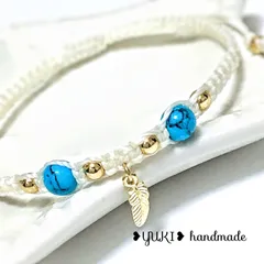 アンクレット or ブレスレット 天然石【ターコイズ+ゴールドフェザーチャーム】